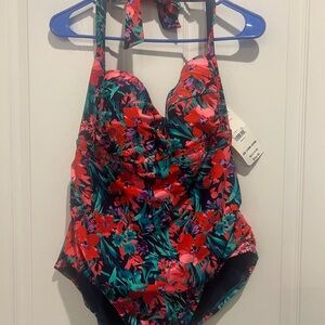Suddenly Slim by Catalina One Piece Swimsuit Bathing Suit Plus 2XL Floral New